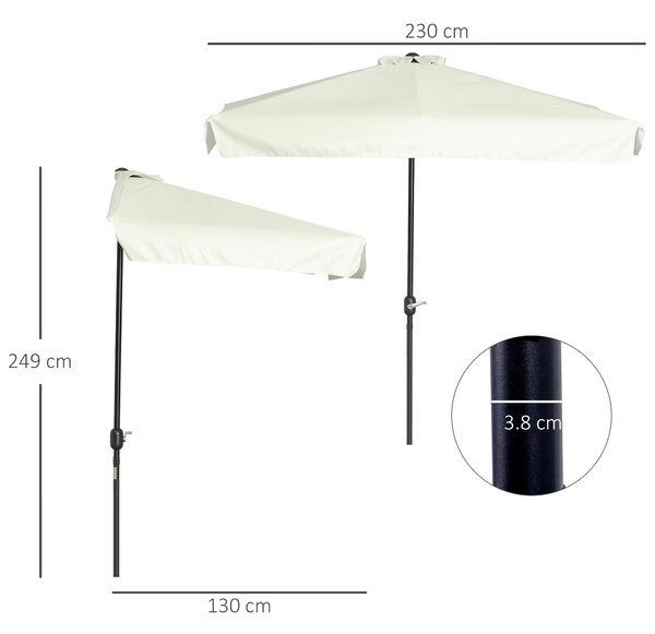 Obdélníkový slunečník Outsunny 230x130x249 cm s bočním upevněním a kličkou, UV ochrana, voděodolný slunečník pro balkon, terasu a zahradu, krémový | A