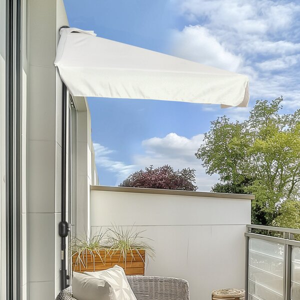 Obdélníkový slunečník Outsunny 230x130x249 cm s bočním upevněním a kličkou, UV ochrana, voděodolný slunečník pro balkon, terasu a zahradu, krémový | A
