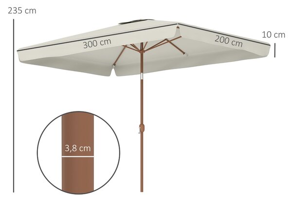 Outsunny Zahradní Slunečník 300x200 cm s Nastavitelným Úhlem a Hliníkovou Tyčkou pro Terasu, UV 50+ Ochrana, Krémový | Aosom