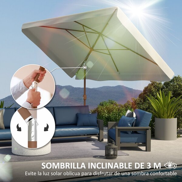 Outsunny Zahradní Slunečník 300x200 cm s Nastavitelným Úhlem a Hliníkovou Tyčkou pro Terasu, UV 50+ Ochrana, Krémový | Aosom
