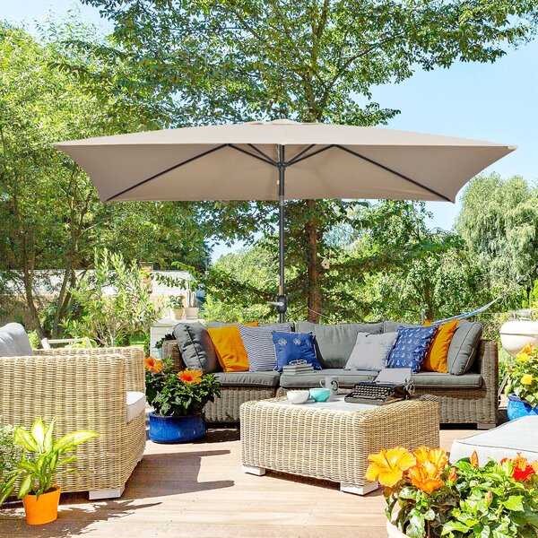 Outsunny Hliníkový Slunečník 200x300x253 cm Obdélníkový Zahradní Slunečník s Kličkou a Odnímatelným Sloupem pro Terasu, Bazén, Patio venkovní Khaki |