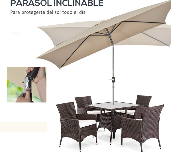 Outsunny Hliníkový Slunečník 200x300x253 cm Obdélníkový Zahradní Slunečník s Kličkou a Odnímatelným Sloupem pro Terasu, Bazén, Patio venkovní Khaki |