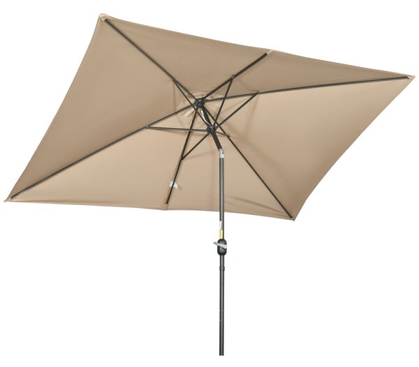 Outsunny Hliníkový Slunečník 200x300x253 cm Obdélníkový Zahradní Slunečník s Kličkou a Odnímatelným Sloupem pro Terasu, Bazén, Patio venkovní Khaki |