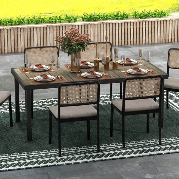 Zahradní stůl Outsunny z hliníku pro 8 osob s lamelovým vrchem na terasu a balkon 190x90x74 cm Přírodní a černá | Aosom