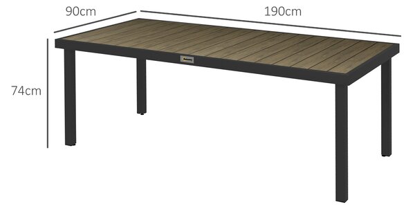 Zahradní stůl Outsunny z hliníku pro 8 osob s lamelovým vrchem na terasu a balkon 190x90x74 cm Přírodní a černá | Aosom