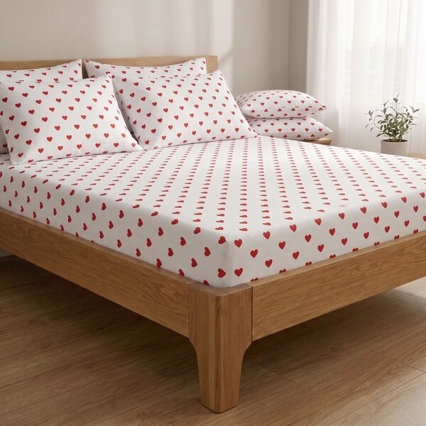 Kvalitex Bavlněné napínací prostěradlo Srdíčka červená 80x200cm