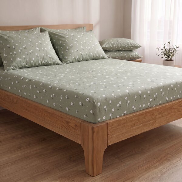 Kvalitex Bavlněné napínací prostěradlo Kvítky zelené 80x200cm