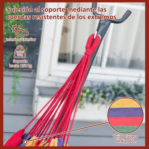 Outsunny Houpací Síť se Stojanem z Oceli - Přenosná Houpací Síť se 6 Nastavitelnými Výškami a Vakem pro Uložení - Nosnost 120 kg 200x150 cm Mnohobarev
