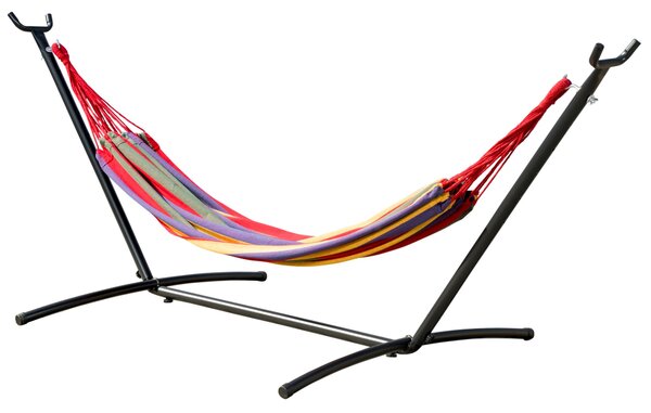Outsunny Houpací Síť se Stojanem z Oceli - Přenosná Houpací Síť se 6 Nastavitelnými Výškami a Vakem pro Uložení - Nosnost 120 kg 200x150 cm Mnohobarev