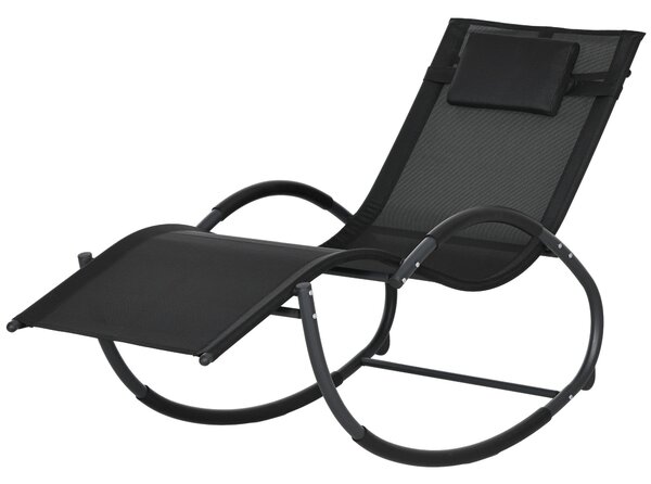 Outsunny Zahradní houpací křeslo s opěrkou hlavy, područkami a kovovým rámem, nosnost 120 kg, pro vnitřní i venkovní použití 155x61x88 cm, černé | Aos
