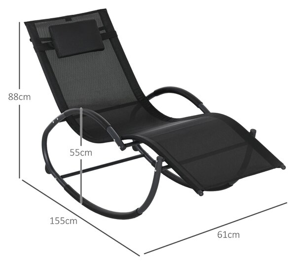 Outsunny Zahradní houpací křeslo s opěrkou hlavy, područkami a kovovým rámem, nosnost 120 kg, pro vnitřní i venkovní použití 155x61x88 cm, černé | Aos
