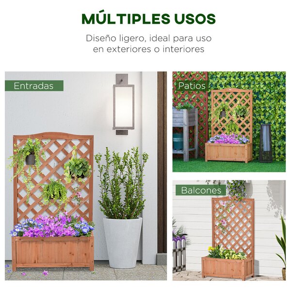 Outsunny Truhlík z masivního dřeva s treláží a podpěrou pro popínavé rostliny a květiny na balkon, terasu, zahradu 70x28x117 cm Hnědý | Aosom