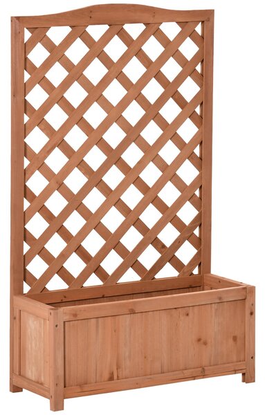 Outsunny Truhlík z masivního dřeva s treláží a podpěrou pro popínavé rostliny a květiny na balkon, terasu, zahradu 70x28x117 cm Hnědý | Aosom
