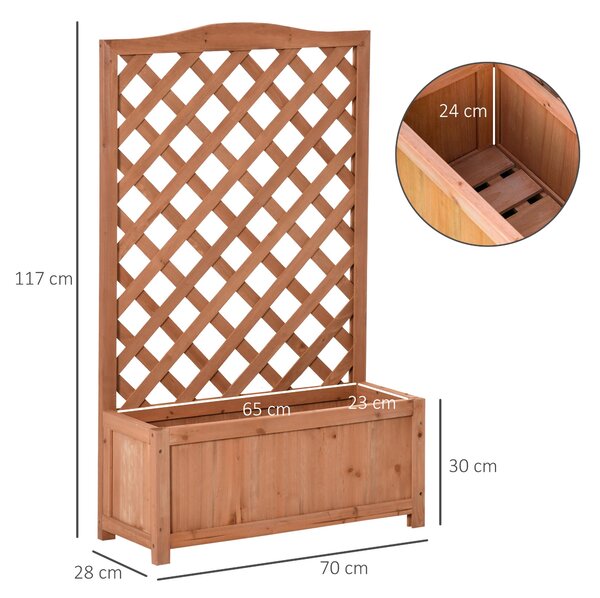 Outsunny Truhlík z masivního dřeva s treláží a podpěrou pro popínavé rostliny a květiny na balkon, terasu, zahradu 70x28x117 cm Hnědý | Aosom