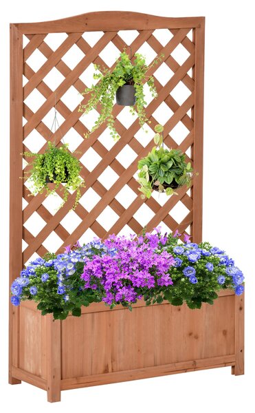 Outsunny Truhlík z masivního dřeva s treláží a podpěrou pro popínavé rostliny a květiny na balkon, terasu, zahradu 70x28x117 cm Hnědý | Aosom