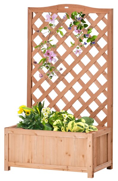 Outsunny Truhlík z masivního dřeva s treláží a podpěrou pro popínavé rostliny a květiny na balkon, terasu, zahradu 70x28x117 cm Hnědý | Aosom