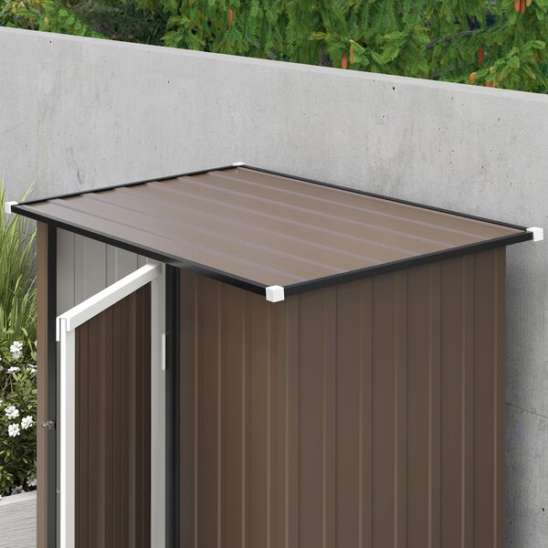 Zahradní domek Outsunny 1,07 m² 142x84x189 cm kovový exteriérový domek se zámkem a odvodňovacími otvory pro ukládání nářadí hnědý | Aosom