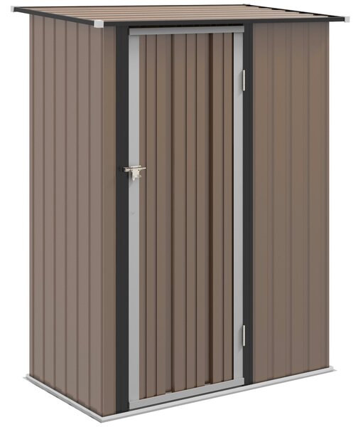 Zahradní domek Outsunny 1,07 m² 142x84x189 cm kovový exteriérový domek se zámkem a odvodňovacími otvory pro ukládání nářadí hnědý | Aosom