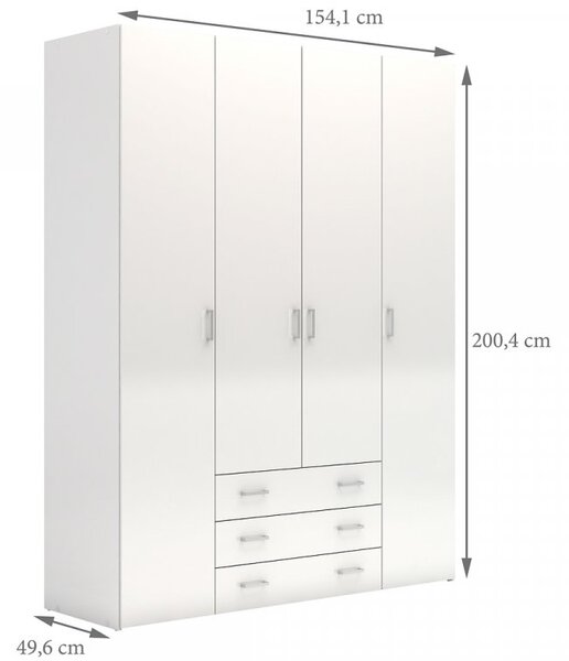 Tvilum Čtyřdveřová šatní skříň Home 10 bílá/bílý lesk