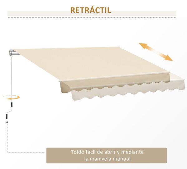 Manuálně ovládané zatahovací slunečník Outsunny 295x245 cm na balkon s kovovým klikovým mechanismem, voděodolný a UV ochranný venkovní roletový sluneč