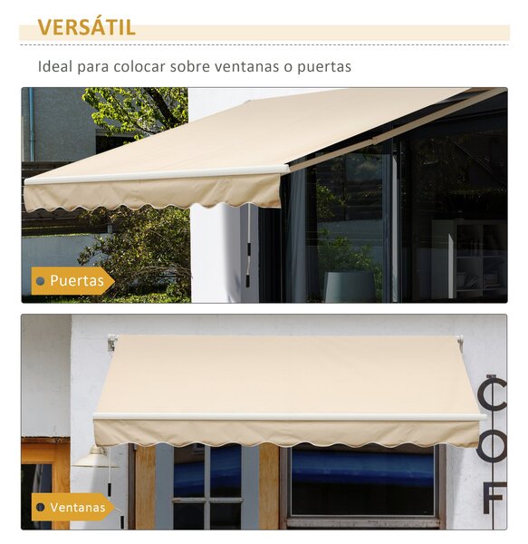 Manuálně ovládané zatahovací slunečník Outsunny 295x245 cm na balkon s kovovým klikovým mechanismem, voděodolný a UV ochranný venkovní roletový sluneč
