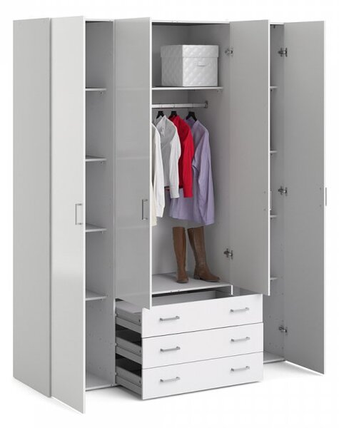 Tvilum Čtyřdveřová šatní skříň Home 10 bílá/bílý lesk