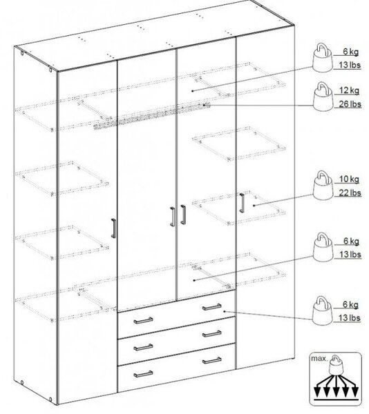 Tvilum Čtyřdveřová šatní skříň Home 10 bílá/bílý lesk