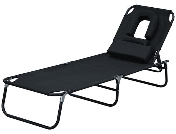 Skládací lehátko Outsunny s nastavitelným opěradlem v 4 polohách, zahradní lehátko s polštářem, kovový rám a oxfordská tkanina, nosnost 120 kg, 190x56