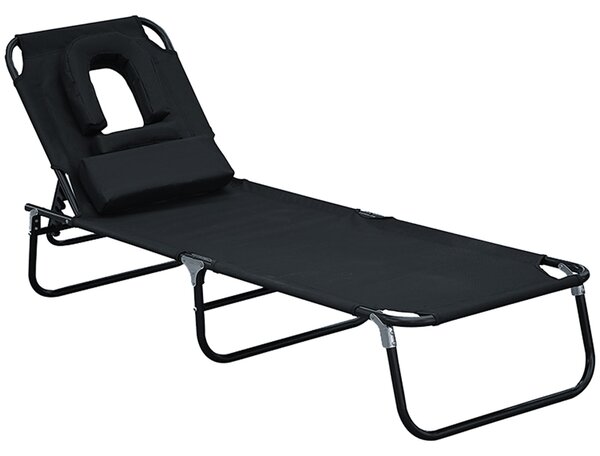Skládací lehátko Outsunny s nastavitelným opěradlem v 4 polohách, zahradní lehátko s polštářem, kovový rám a oxfordská tkanina, nosnost 120 kg, 190x56