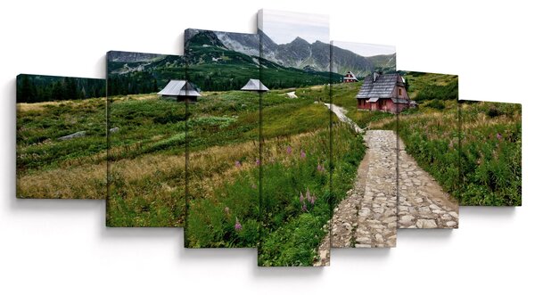 Obraz - Horská krajina s domečky (210x100 cm)