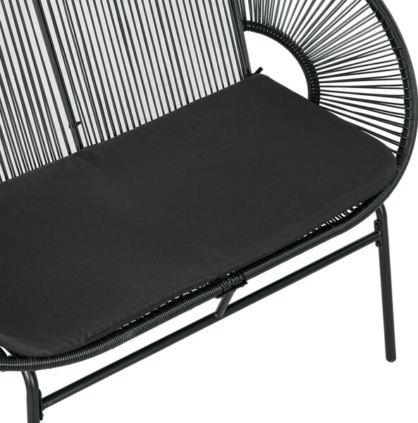 Outsunny 2-místná zahradní židle Acapulco s opěrkami, polstrováním a ocelovým rámem, nosnost 260 kg, pro balkon, terasu, patio, 132x72x83 cm, černá |