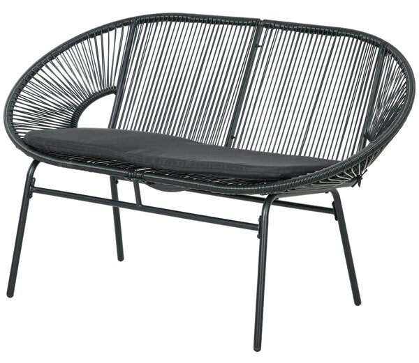 Outsunny 2-místná zahradní židle Acapulco s opěrkami, polstrováním a ocelovým rámem, nosnost 260 kg, pro balkon, terasu, patio, 132x72x83 cm, černá |