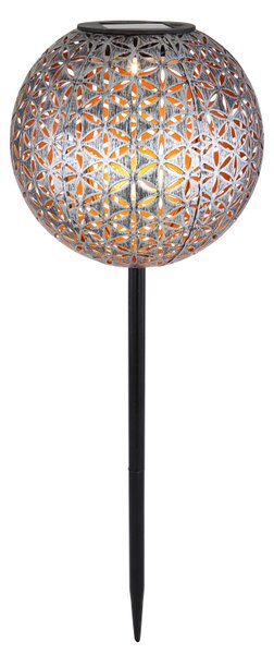 GLOBO Zahradní LED zapichovací svítidlo SOLAR, 18cm, koule, vzor květiny, stříbrnozlaté 33628
