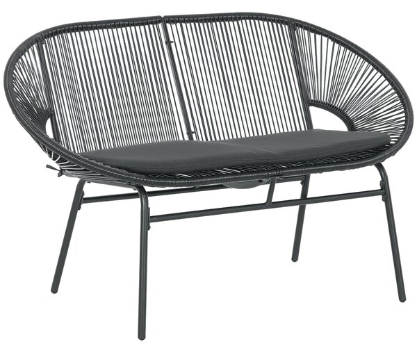 Outsunny 2-místná zahradní židle Acapulco s opěrkami, polstrováním a ocelovým rámem, nosnost 260 kg, pro balkon, terasu, patio, 132x72x83 cm, černá |