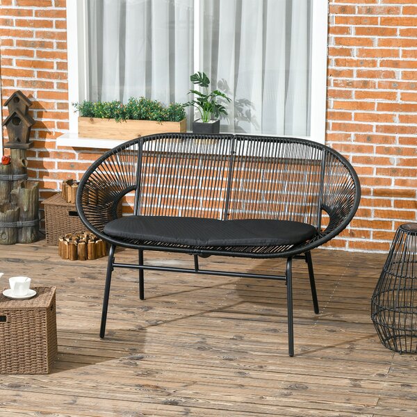 Outsunny 2-místná zahradní židle Acapulco s opěrkami, polstrováním a ocelovým rámem, nosnost 260 kg, pro balkon, terasu, patio, 132x72x83 cm, černá |