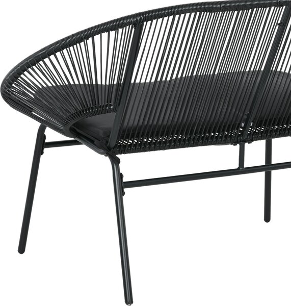 Outsunny 2-místná zahradní židle Acapulco s opěrkami, polstrováním a ocelovým rámem, nosnost 260 kg, pro balkon, terasu, patio, 132x72x83 cm, černá |