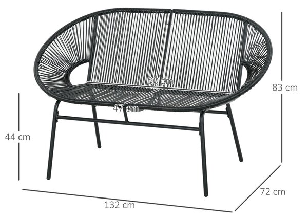 Outsunny 2-místná zahradní židle Acapulco s opěrkami, polstrováním a ocelovým rámem, nosnost 260 kg, pro balkon, terasu, patio, 132x72x83 cm, černá |