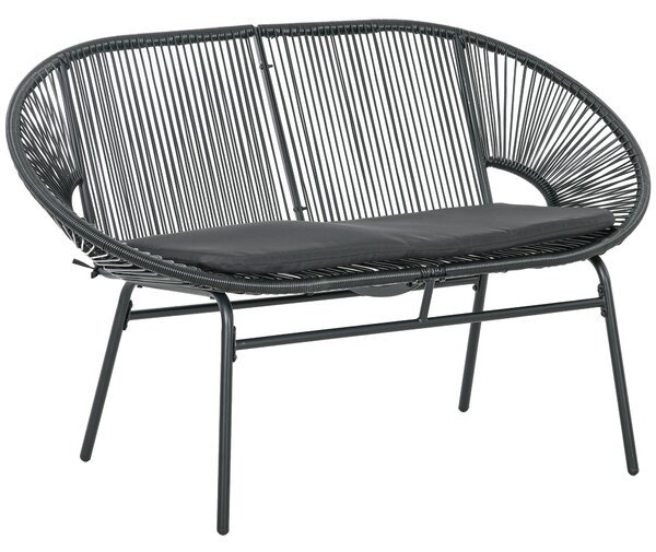 Outsunny 2-místná zahradní židle Acapulco s opěrkami, polstrováním a ocelovým rámem, nosnost 260 kg, pro balkon, terasu, patio, 132x72x83 cm, černá |
