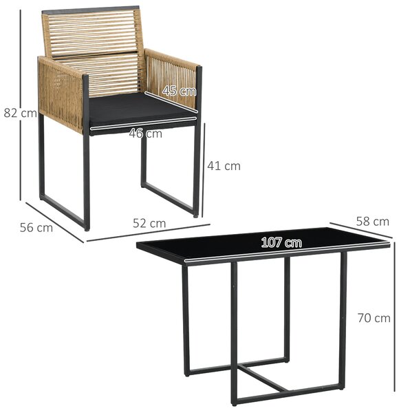 Outsunny 3dílná sestava zahradního nábytku s skládacími židlemi a skleněným stolem pro terasu a patio v přírodních a černých barvách | Aosom