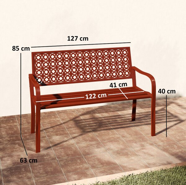 Outsunny zahradní lavice pro dva, odolná vůči počasí, zahradní nábytek s opěrkou a područkami, parková lavice s nosností 240 kg, balkonová lavice pro