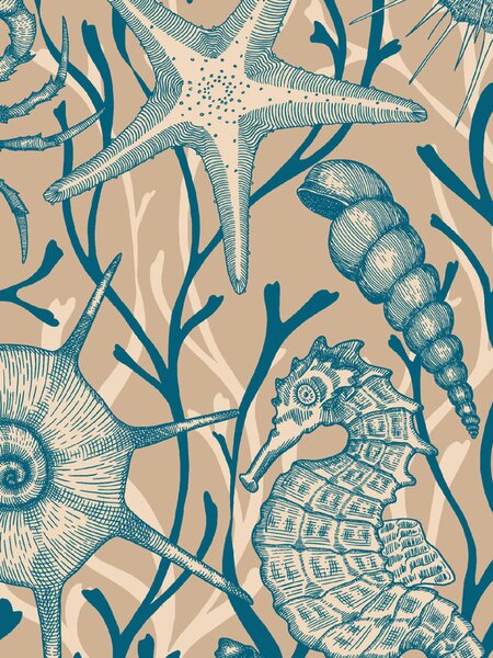 FUGU Designová tapeta Podmořský kabinet – Cabinet of the Sea Materiál: Digitální eko vlies - klasická tapeta nesamolepicí