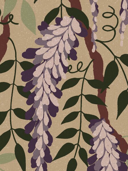 FUGU Botanická tapeta s vistárií – Wisteria Materiál: Digitální eko vlies - klasická tapeta nesamolepicí