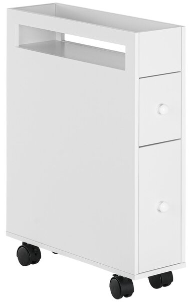 HOMCOM Úzký koupelnový kabinet s zásuvkou na kolečkách, Toaleta, Skříňka do koupelny, pro malé prostory, 16 x 49,5 x 66 cm, Bílá | Aosom
