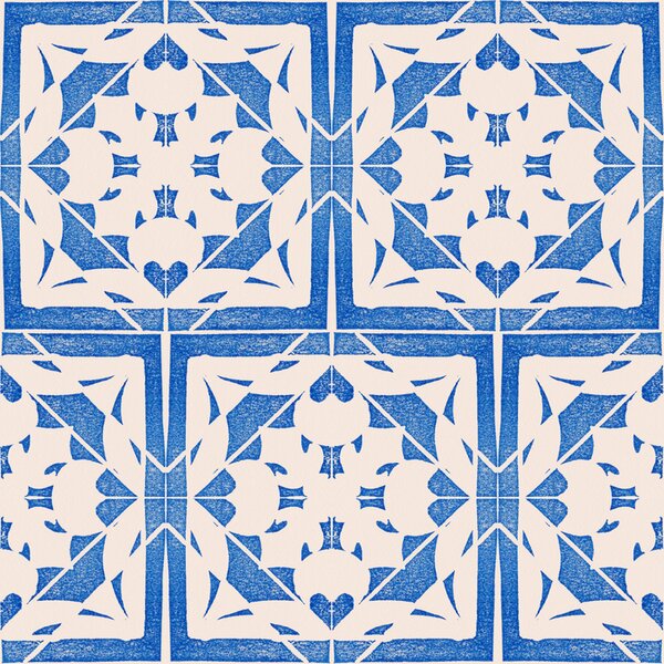 FUGU Designová tapeta s modrým ornamentem – Ornamental Tiles Blue Materiál: Digitální eko vlies - klasická tapeta nesamolepicí