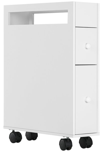 HOMCOM Úzký koupelnový kabinet s zásuvkou na kolečkách, Toaleta, Skříňka do koupelny, pro malé prostory, 16 x 49,5 x 66 cm, Bílá | Aosom