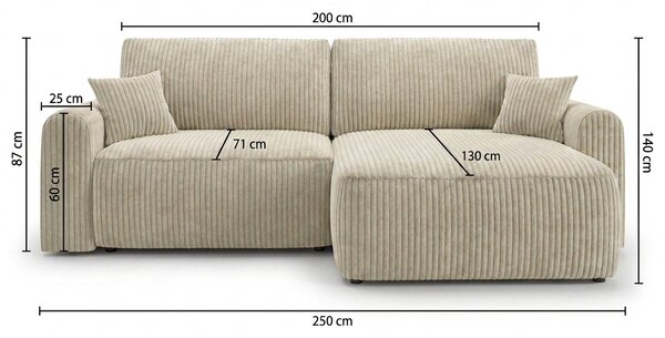 Rozkládací oboustranná sedací souprava do L NORDEN PAROS 250x140 cm, světle šedá