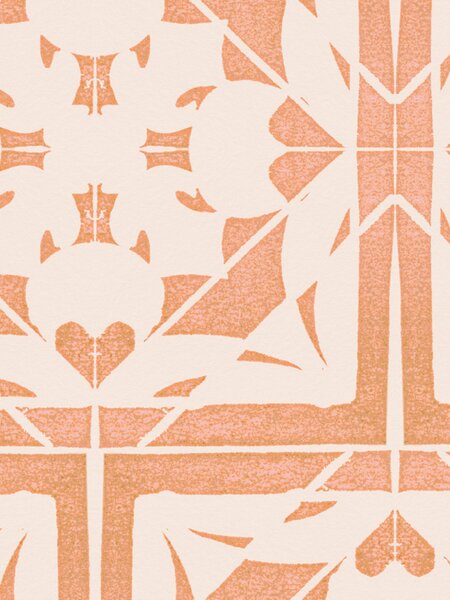 FUGU Moderní tapeta s ornamentálním vzorem – Ornamental Tiles Peach Materiál: Digitální eko vlies - klasická tapeta nesamolepicí