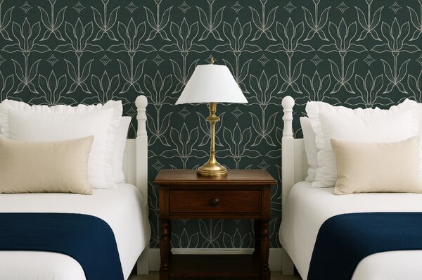 FUGU Designová tapeta s magnóliemi – Magnolia Mirror Dark Green Materiál: Digitální eko vlies - klasická tapeta nesamolepicí