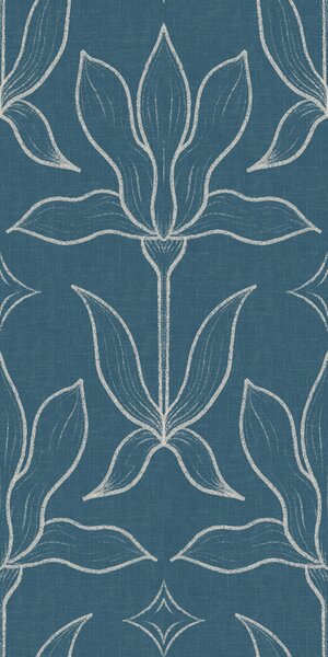 FUGU Moderní tapeta s botanickým ornamentem – Magnolia Mirror Blue Materiál: Digitální eko vlies - klasická tapeta nesamolepicí