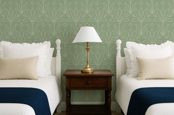 FUGU Jemná botanická tapeta – Magnolia Mirror Sage Materiál: Digitální eko vlies - klasická tapeta nesamolepicí
